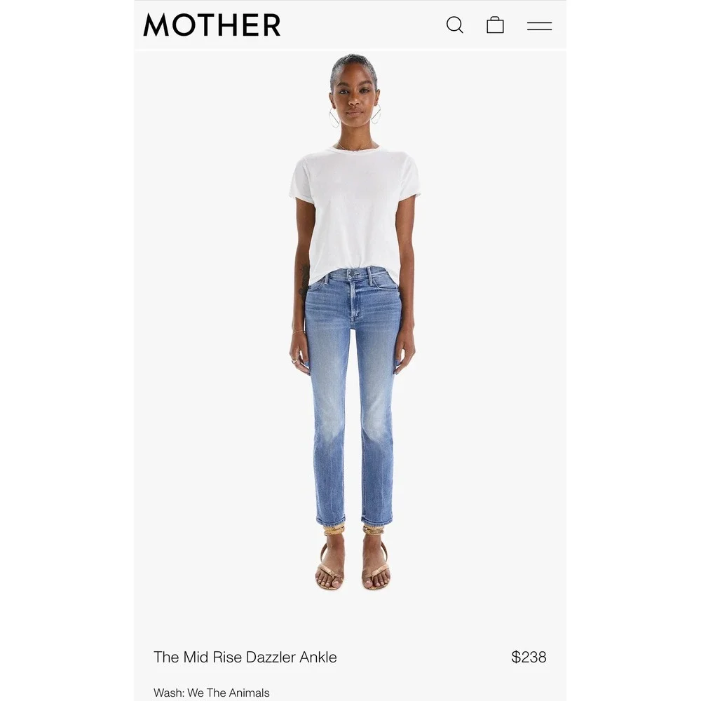Mother The Mid Rise Dazzler Ankle Jeans We The Animals Blue Slim Straight Leg 25 - Picture 1 of 13